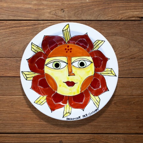 Sicilian handmade flat plate Plate De Simone Giusina Sun of Pasta Sicilian handmade flat plate Plate De Simone Giusina Sun of Pasta